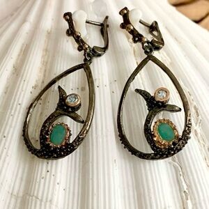 Artisan Emerald Dolphin Play Earrings